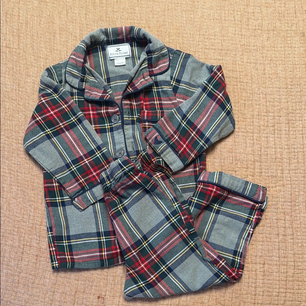 Red & Gray Plaid Kids Pajama Set